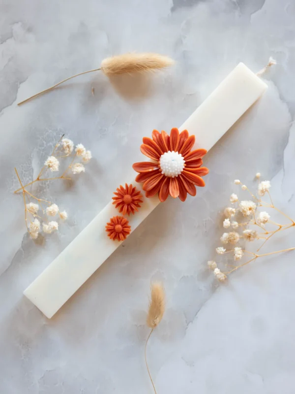 Ίσια Λαμπάδα με Πορτοκαλί Λουλούδι